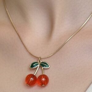 NET CHERRY Green Pendant Necklace GOLDEN 17inch